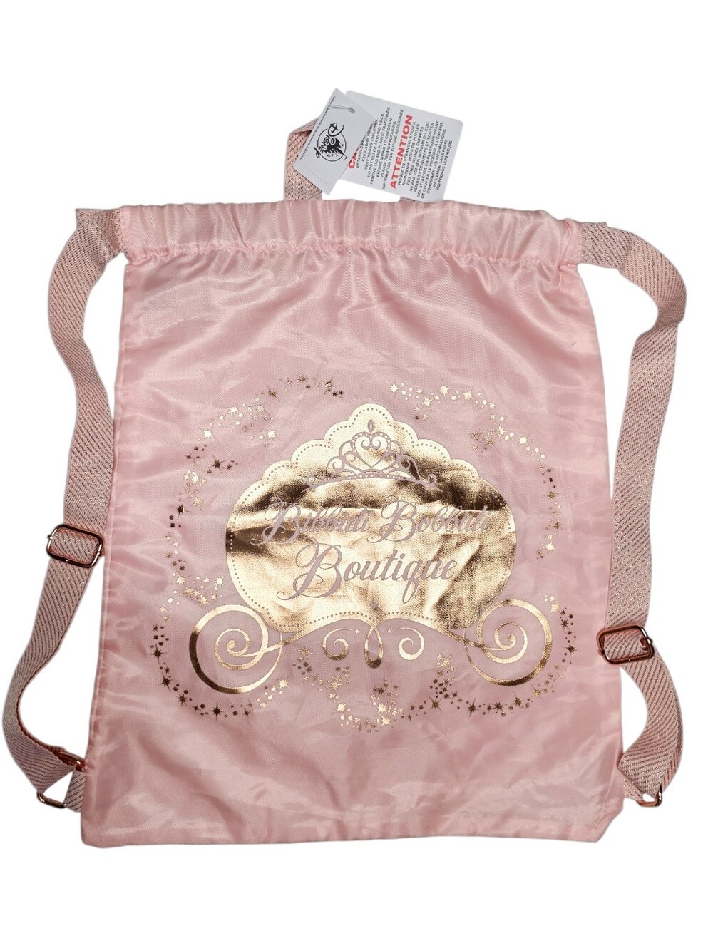 Disney Parks Official Baby Pink Bibbidi Bobbidi Boutique Drawstring Backpack